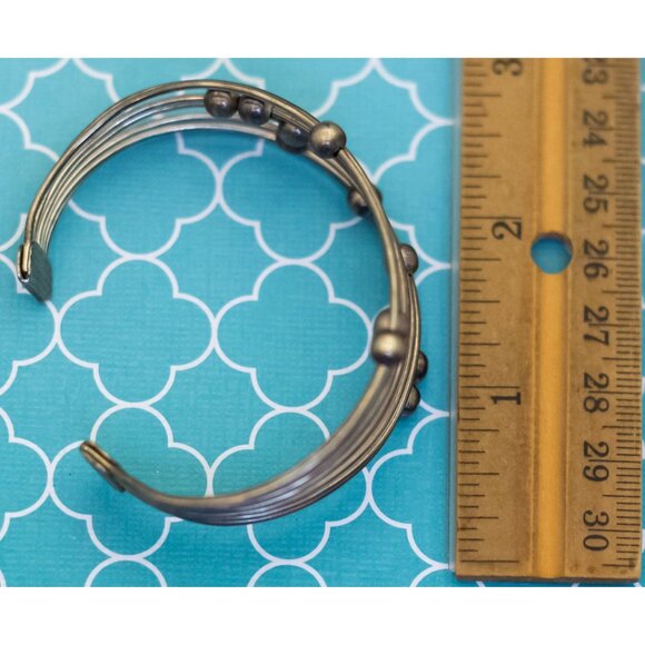 7 inch, Vintage Silver Tone Sphere Ball Elegant Cuff Bracelet - R36 - Picture 3 of 3